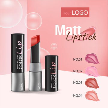 點擊來源直接獲取大圖文件 唇妝優(yōu)雅橫幅設(shè)計 具有逼真的 3 種強(qiáng)烈色彩口紅套裝包裝介紹的化妝品信息廣告海報向量插圖 模板 3d質(zhì)感矢量日化商品主圖banner模板